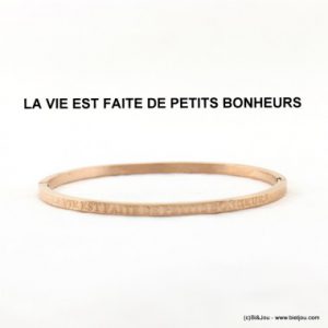bracelet jonc ouvrable message "LA VIE EST FAITE DE PETITS BONHEURS"