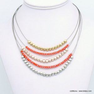 Bijoux : collier multi-rang pièces rondes métal cristal coloré cables fins.