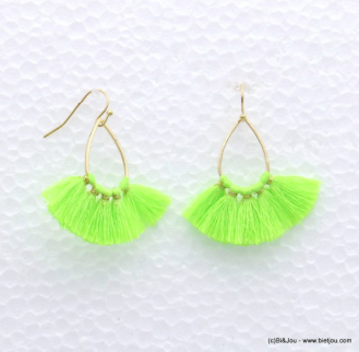 Boucles d'oreilles pompon fil fluo goutte métal tendance mode bijoux