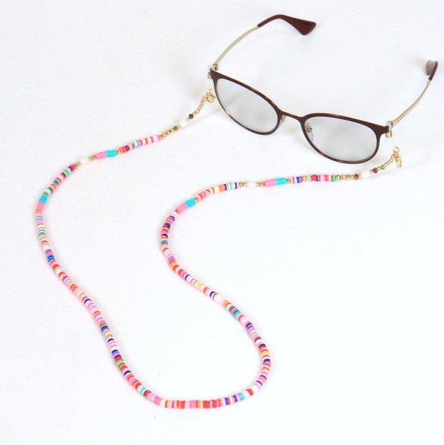 Chaîne de lunettes en perles Heishi rose fluo