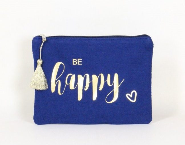 Pochette à message en coton avec écrit " Be happy"