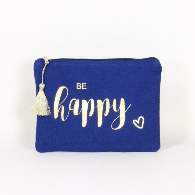 Pochette à message en coton avec écrit " Be happy"