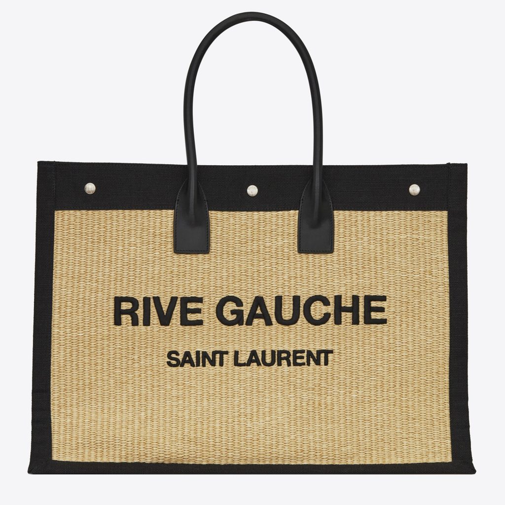 Sac cabas de plage de la marque YSL avec écrit " Rive Gauche - Saint Laurent"