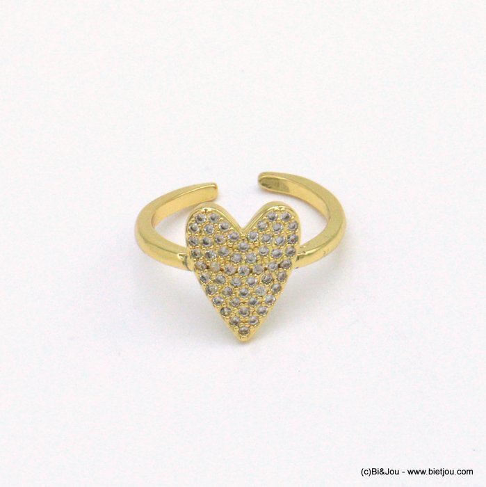 Bague ouverte en forme de coeur parsemée de strass et en acier inoxydable.