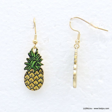 Boucles d'oreilles avec pendentif ananas, disponibles sur Parissima.com