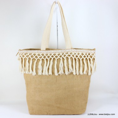 Cabas en toile de jute et franges effet macramé