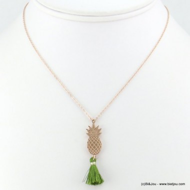 Collier avec pendentif ananas et tassel vert, disponible chez le grossiste Parissima