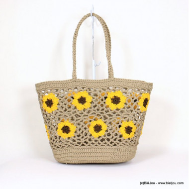 Grand panier à motifs fleurs effet macramé