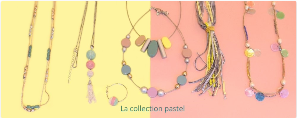Bannière présentant des colliers Parissima de couleurs pastels