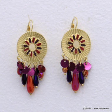 Boucles d'oreilles boho chic en sequins et perles 