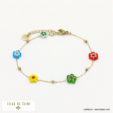 Bracelet en acier inoxydable et fleurs résine