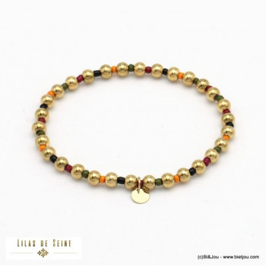 Bracelet élastique avec billes acier et perles acrylique