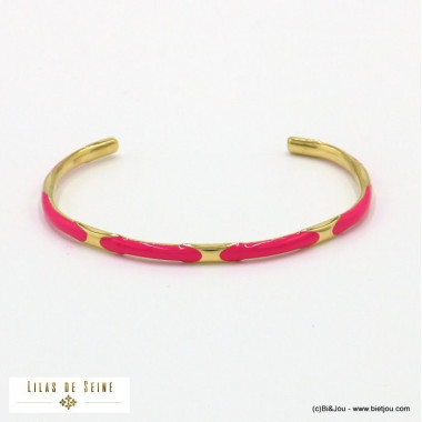 Bracelet jonc en acier et émail rose