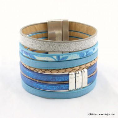 Bracelet multi-rangs imitation cuir bleu Parissima