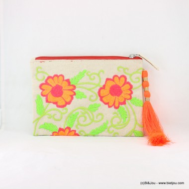 Pochette à fleurs ethniques avec pompon